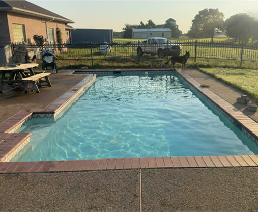 Swimming pool before upgrade and AI-powered design preview