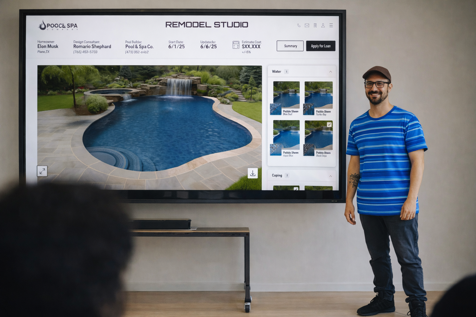 Before and after pool remodeling preview with Poolpix AI pool design software